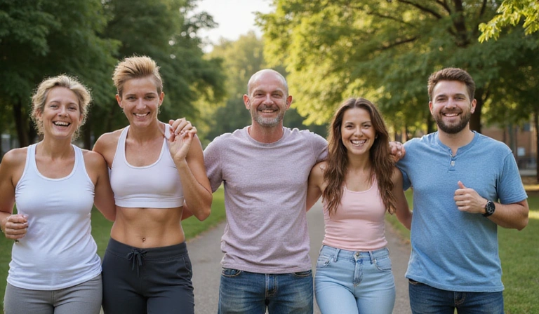 Gruppe lachender Menschen beim Sport