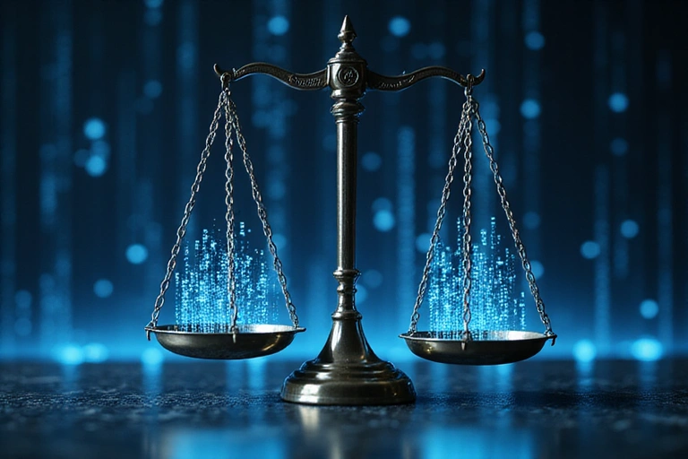 Waage der Gerechtigkeit im digitalen Kontext